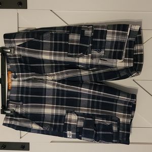 Lee Dungaree Cargo Short, W32, Blue Plaid